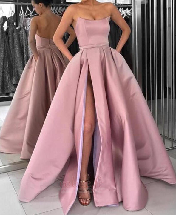 Robe de bal Sans courroies Satin Poches Décolleté Dans le Dos 2 Robe de bal Sans courroies Satin Poches Décolleté Dans le Dos 2