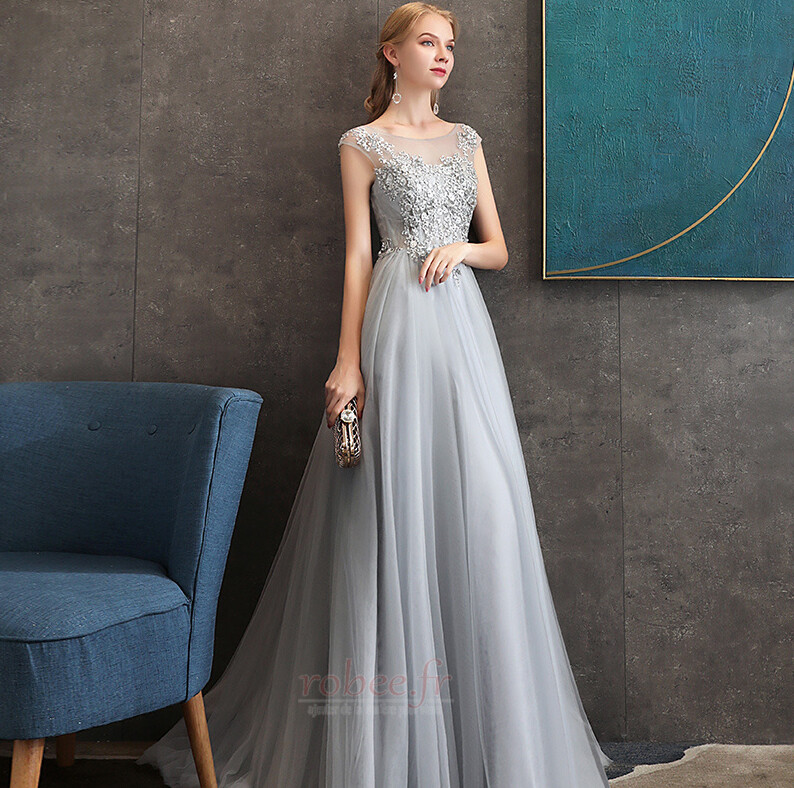 Robe de soirée Col Bateau Perle Couvert de Dentelle A-ligne Lacez vers le haut 4 Robe de soirée Col Bateau Perle Couvert de Dentelle A-ligne Lacez vers le haut 4