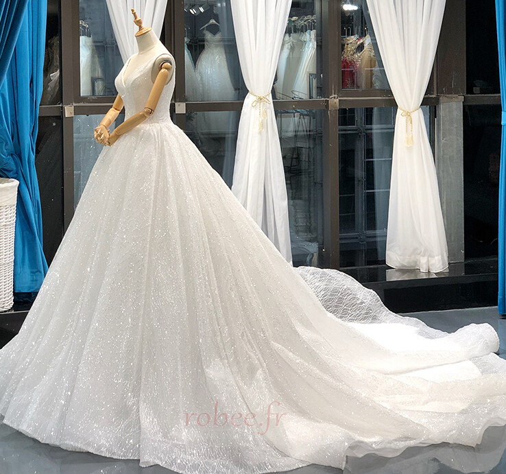 Robe de mariée A-ligne Traîne Royal net Drapé Naturel taille 5