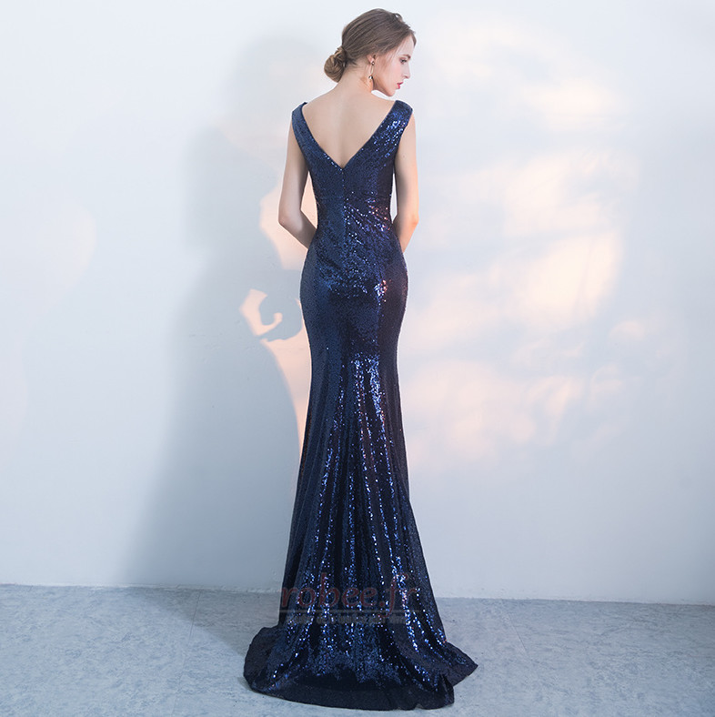 Robe de bal Sirène Col en V Foncé Manquant Col en V Sans Manches 2 Robe de bal Sirène Col en V Foncé Manquant Col en V Sans Manches 2