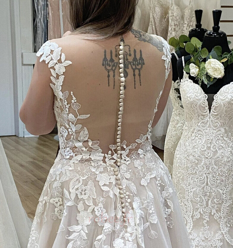 Robe de mariée Dentelle Formelle Norme Train de petit Rosée épaule 3 Robe de mariée Dentelle Formelle Norme Train de petit Rosée épaule 3